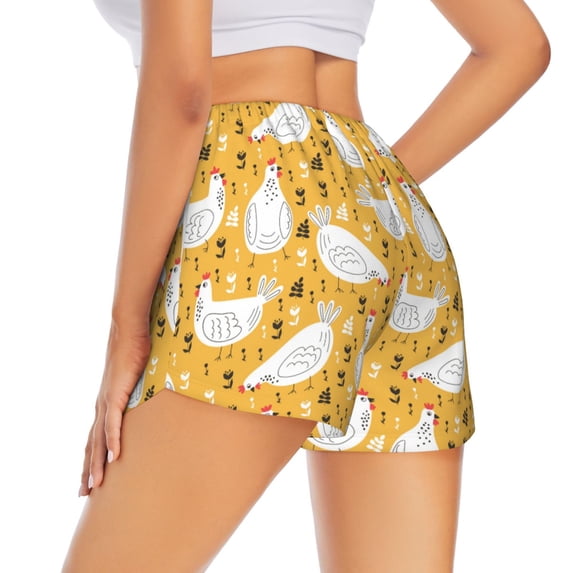 Lsque Funny Chicken Printed Women's Running Shorts with Liner Pockets,Elastic Quick Dry Workout Athletic Gym Yoga Shorts,Womens High Waist Shorts-XX-Large