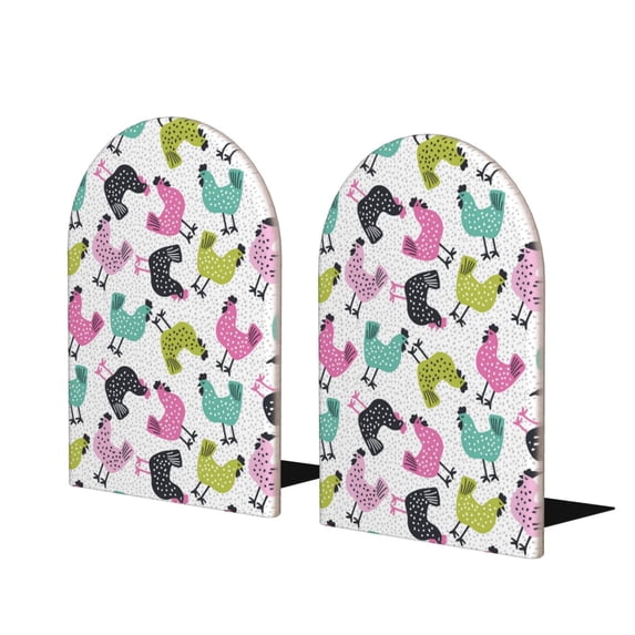 Lsque Funny Chicken Printed Wood Bookends,Non-Skid Bookend for Shelves,Heavy Duty Support Bookends,Non-Slip Foam Pads for Office, Home, and Library,1 Pair