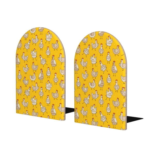 Lsque Funny Chicken Printed Wood Bookends,Non-Skid Bookend for Shelves,Heavy Duty Support Bookends,Non-Slip Foam Pads for Office, Home, and Library,1 Pair