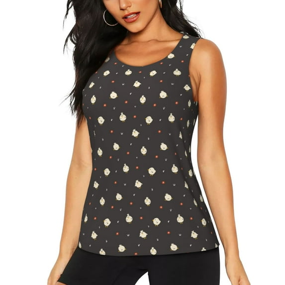Lsque Funny Chicken Printed Workout Tank Tops for Women, Athletic Sports Tank Tops, Compression Sleeveless Dry Fit Shirts,Sleeveless Yoga Shirt-