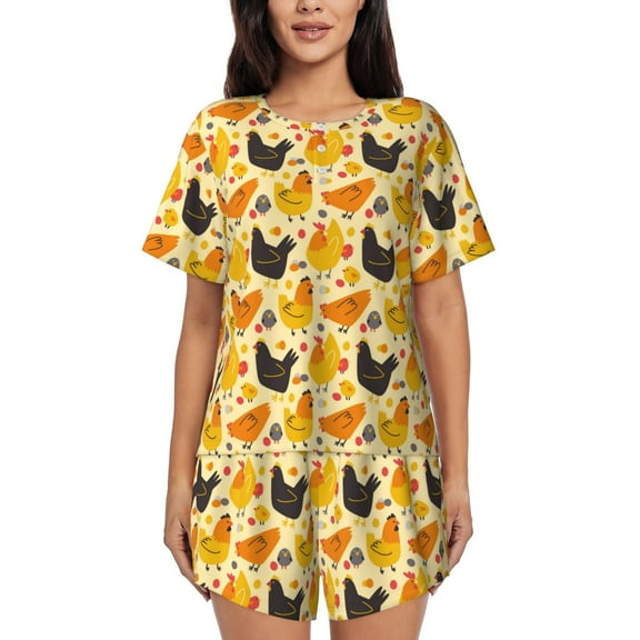 Lsque Funny Chicken Women's Short-Sleeved Pajama Set - 2 Piece Soft and Lightweight Sleepwear Set-Medium