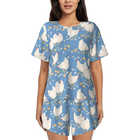 Lsque Funny Chicken Women's Short-Sleeved Pajama Set - 2 Piece Soft and Lightweight Sleepwear Set-Medium