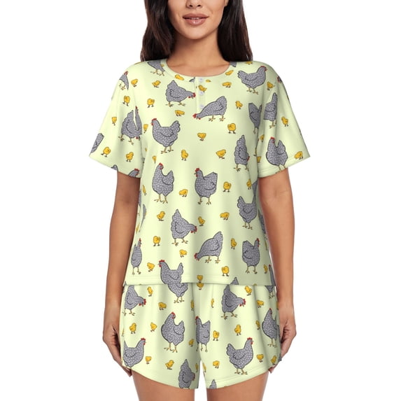 Lsque Funny Chicken Women's Short-Sleeved Pajama Set - 2 Piece Soft and Lightweight Sleepwear Set-Medium