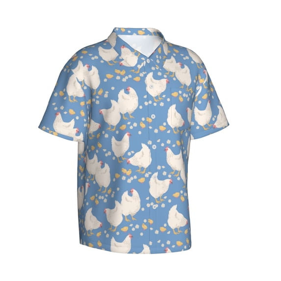 Lsque Funny Chicken pattern Hawaiian Shirt for Men, Unisex Summer Beach Casual Short Sleeve Button Down Shirts-Large