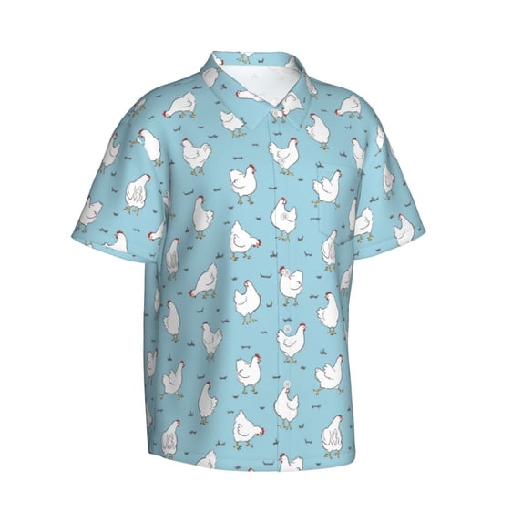 Lsque Funny Chicken pattern Hawaiian Shirt for Men, Unisex Summer Beach Casual Short Sleeve Button Down Shirts-XX-Large