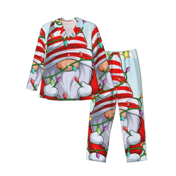 Lsque Funny Christmas Gnome Pattern Long Sleeve Pajama Set for Men - Soft 2-Piece Sleepwear and Loungewear Set with Pockets, Comfy Nightwear-Medium