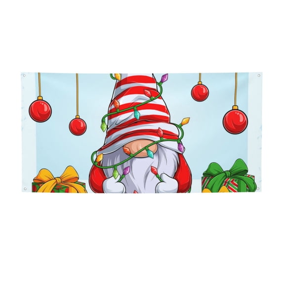 Lsque Funny Christmas Gnome Pattern Party Banner, Festive Banner , Holiday Celebrations and Events for Carnival Birthday Party Festival Decorations-Small