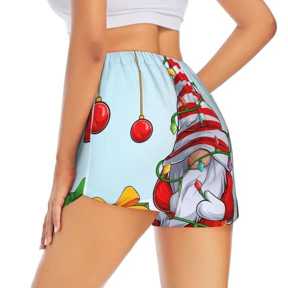 Lsque Funny Christmas Gnome Printed Women's Running Shorts with Liner Pockets,Elastic Quick Dry Workout Athletic Gym Yoga Shorts,Womens High Waist Shorts-Medium