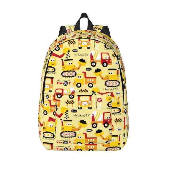 Lsque Funny Construction Vehicles Pattern Canvas Daypack, Durable Backpack, High-quality Versatile Backpack,Vintage Compact Backpack-Medium
