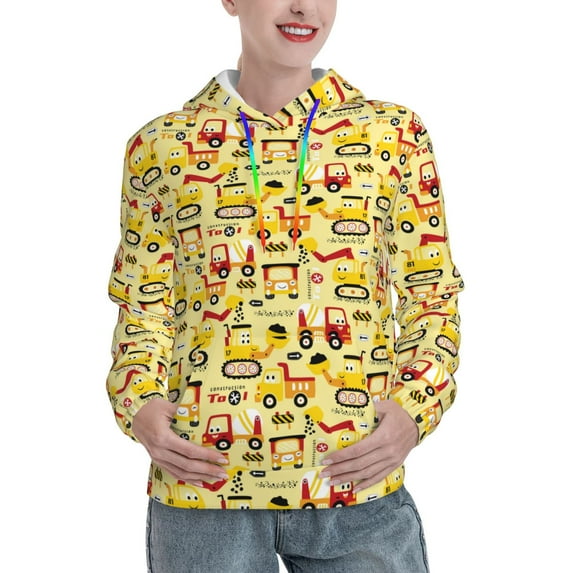 Lsque Funny Construction Vehicles Pattern Casual Women's Hoodie,Hooded Sweatshirt with Kangaroo Pocket,Pullover Hoodie with Eye-catching Drawstrings-Medium