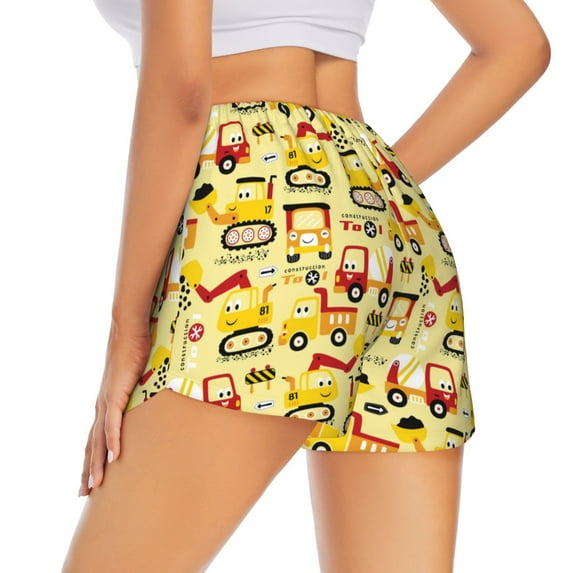 Lsque Funny Construction Vehicles Printed Women's Running Shorts with Liner Pockets,Elastic Quick Dry Workout Athletic Gym Yoga Shorts,Womens High Waist Shorts-Small