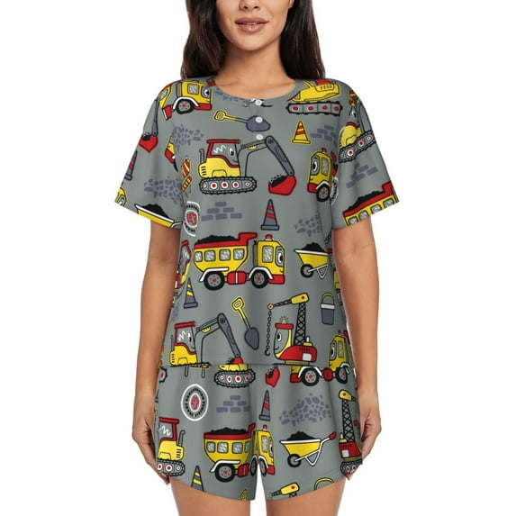 Lsque Funny Construction Women's Short-Sleeved Pajama Set - 2 Piece Soft and Lightweight Sleepwear Set-Large