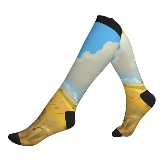 Lsque Funny Countryside Donkey Pattern Sport Compression Socks for Men & Women 15-20 mmHg Knee High Nurse Pregnant Running Medical and Travel Athletic