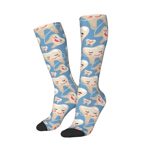 Lsque Funny Cute Healthy Teeth Printed Crew Socks Men's Women's LightWeight Thin Casual Calf Socks ,Knee High Socks,Cotton Socks