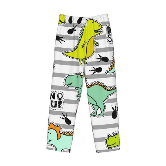 Lsque Funny Dinosaurs on Stripes Print Men's Pajama Pants, Lounge Pant - Comfortable Home Wear,Elastic Waistband, Stylish Design-X-Large