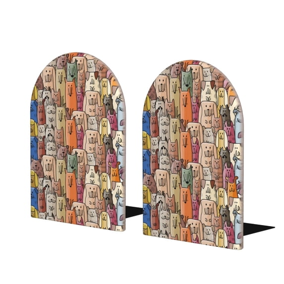 Lsque Funny Dogs Family Printed Wood Bookends,Non-Skid Bookend for Shelves,Heavy Duty Support Bookends,Non-Slip Foam Pads for Office, Home, and Library,1 Pair