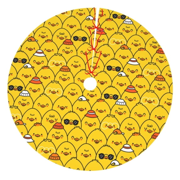Lsque Funny Ducks Print Christmas Tree Skirt, Tree Skirt with Ties or Velcro, Perfect for Holiday Decorations, Halloween, and New Year-48"