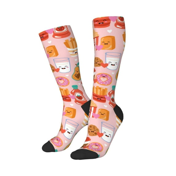 Lsque Funny Food Printed Crew Socks Men's Women's LightWeight Thin Casual Calf Socks ,Knee High Socks,Cotton Socks