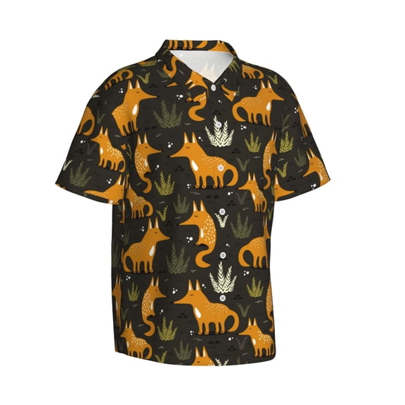 Lsque Funny Fox by the Field pattern Hawaiian Shirt for Men, Unisex Summer Beach Casual Short Sleeve Button Down Shirts-Small