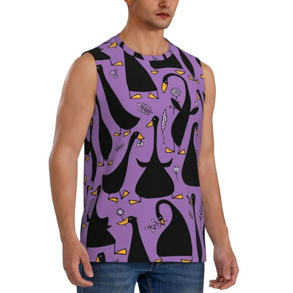 Lsque Funny Goose Print Men's Cotton Blend Sleeveless Muscle Shirts (S-3XL)- Moisture Wicking, Odor Protection, UPF 30+,Large