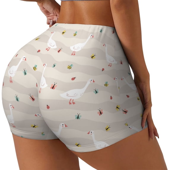 Lsque Funny Goose1 Pattern High Waisted Biker Shorts for Women-Tummy Control Fitness Athletic Workout Running Yoga Gym Shorts,Moisture-Wicking-Large