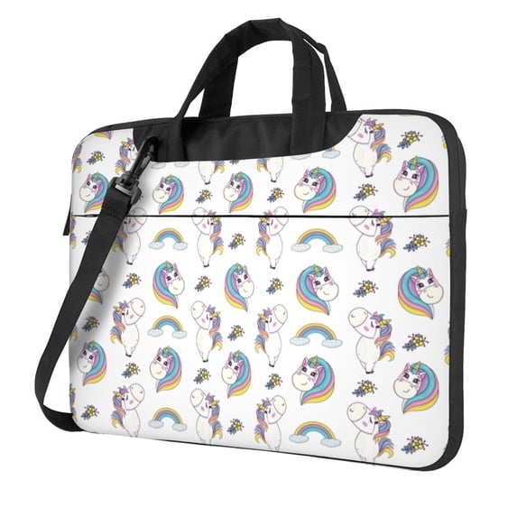 Lsque Funny Kawaii Unicorns Dancing Pattern Laptop Bag – Portable & Slim Single-Shoulder Computer Case with Adjustable Strap, Protective, Lightweight for 13”/14”/15.6” Laptops
