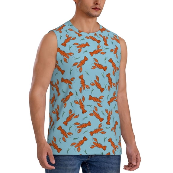 Lsque Funny Lobsters Print Men's Cotton Blend Sleeveless Muscle Shirts (S-3XL)- Moisture Wicking, Odor Protection, UPF 30+,Small