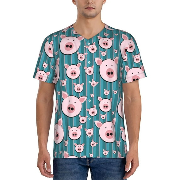 Lsque Funny Pig Faces Pattern Mens Polo Golf Shirts Funny Graphics Shorts Sleeve Button Shirts Baseball T-shirt-X-Large