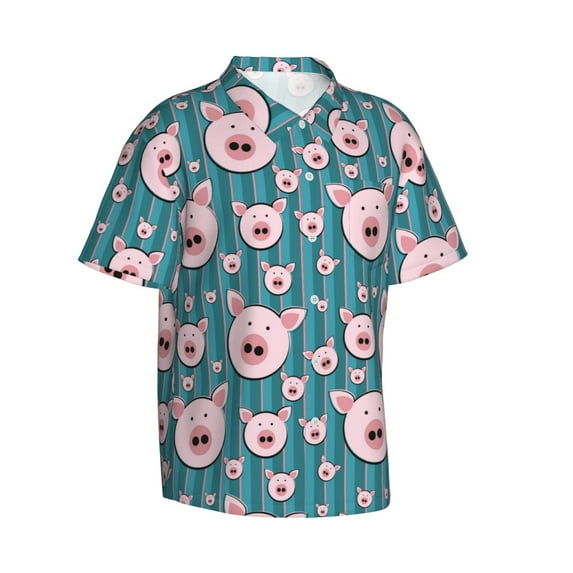 Lsque Funny Pig Faces pattern Hawaiian Shirt for Men, Unisex Summer Beach Casual Short Sleeve Button Down Shirts-X-Large