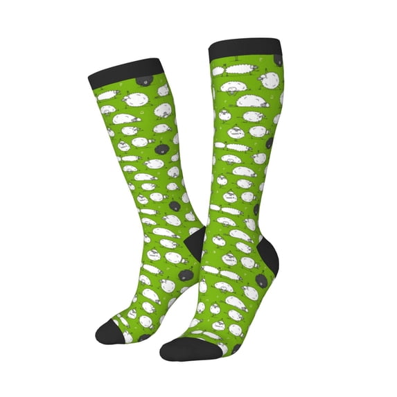 Lsque Funny Sheep Doing Yoga Printed Crew Socks Men's Women's LightWeight Thin Casual Calf Socks ,Knee High Socks,Cotton Socks