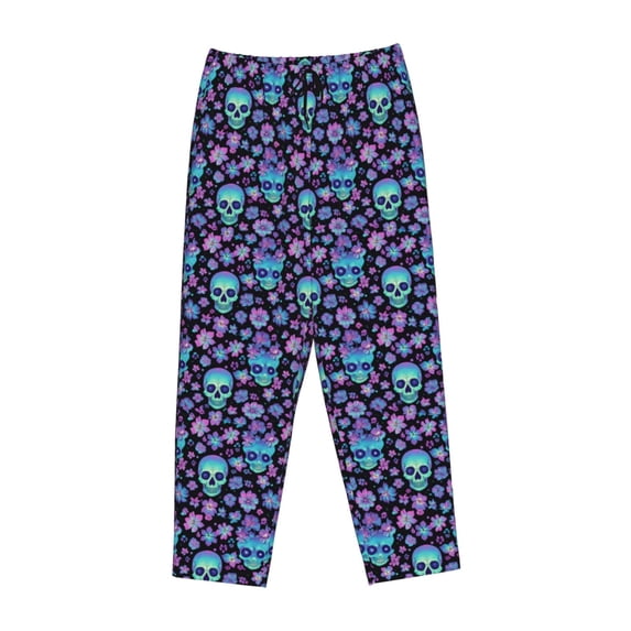 Lsque Funny Skull Flower Print Women's Pajama Pants, Lounge Pant - Comfortable Home Wear,Elastic Waistband, Stylish Design-XX-Large