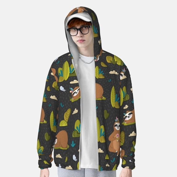 Lsque Funny Sloths In The Forest UPF 50+ Lightweight Sun Protection Men's Women's Long Sleeve Shirt, Hoodie Performance -Large