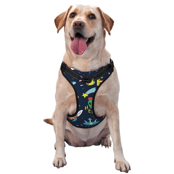Lsque Funny Spaceships Dog Harness, No-Pull Pet Harness with 2 Leash Clips, Adjustable Soft Padded Dog Vest with Easy Control Handle for Large Dogs-