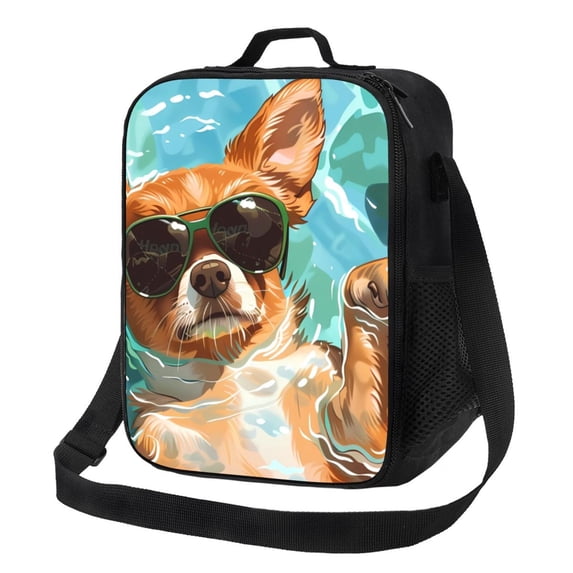 Lsque Funny Swimming Chihuahua Lunch Bag Lunch Box for Women Men Reusable Insulated Lunch Tote Bag,Leakproof Thermal Cooler Sack Food Handbags Case High Capacity