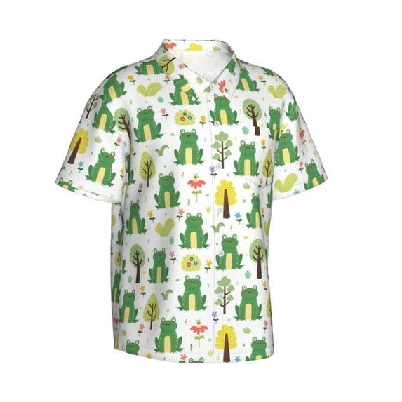 Lsque Funny Toad pattern Hawaiian Shirt for Men, Unisex Summer Beach Casual Short Sleeve Button Down Shirts-XX-Large