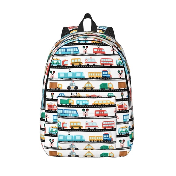 Lsque Funny Transport Pattern Canvas Daypack, Durable Backpack, High-quality Versatile Backpack,Vintage Compact Backpack-Medium