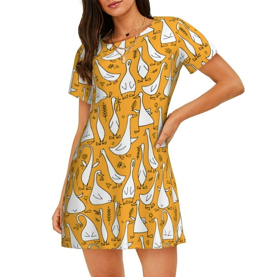 Lsque Funny goose family Pattern Nightgowns for Women Sleep Shirts Short Sleeve Nightshirt Pullover Nightdress Soft Sleepwear Relaxed Fit Nightdress