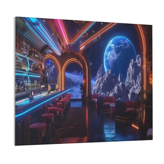 Lsque Futuristic Bar Space View Print Wall Art – Decorative Picture for Living Room, Bedroom, and Office (Horizontal)
