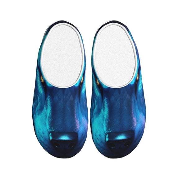 Lsque Futuristic Blue Light Wolf Pattern Womens Comfort Cotton on Scuff With Memory Foam and Anti-skid Sole Slipper-39/40