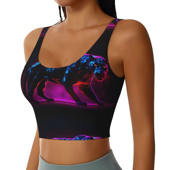 Lsque Futuristic Purple Panther A、 Printed Women'S Sports Bra, Compression, Moisture Wicking, High-Impact Sports Bra For Women,Supportive sports bra-Large