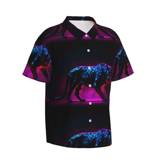 Lsque Futuristic Purple Panther A、 pattern Hawaiian Shirt for Men, Unisex Summer Beach Casual Short Sleeve Button Down Shirts-3X-Large