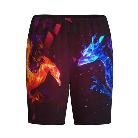 Lsque Futuristic Red And Blue Bird Mens Sleep Pajama Shorts,Short Pajama Pants, Cotton Ultra-Soft Knit-Small