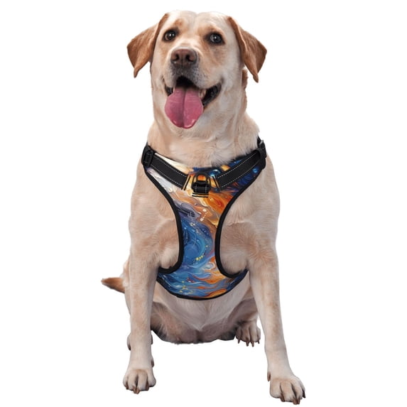 Lsque Galactic Dog Swirls Art Dog Harness, No-Pull Pet Harness with 2 Leash Clips, Adjustable Soft Padded Dog Vest with Easy Control Handle for Large Dogs-X-Large