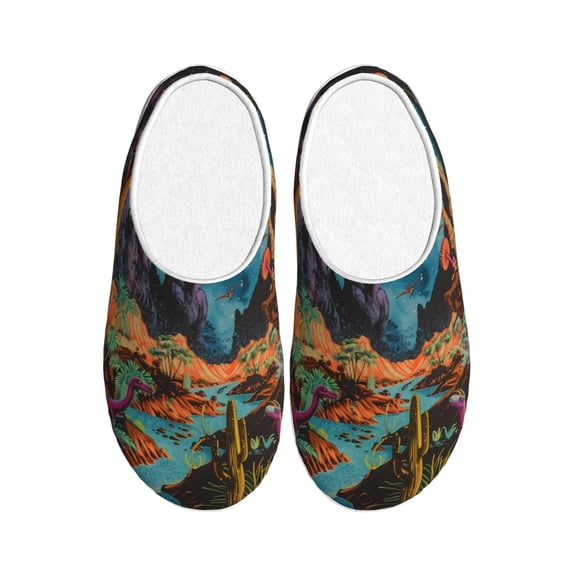 Lsque Galactic Jungle Dinosaurs Pattern Womens Comfort Cotton on Scuff With Memory Foam and Anti-skid Sole Slipper-42/43