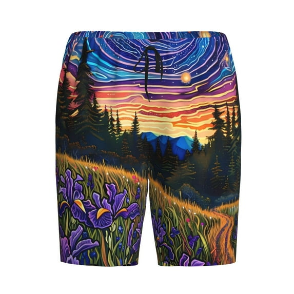 Lsque Galactic Night Over Meadow Mens Sleep Pajama Shorts,Short Pajama Pants, Cotton Ultra-Soft Knit-3X-Large