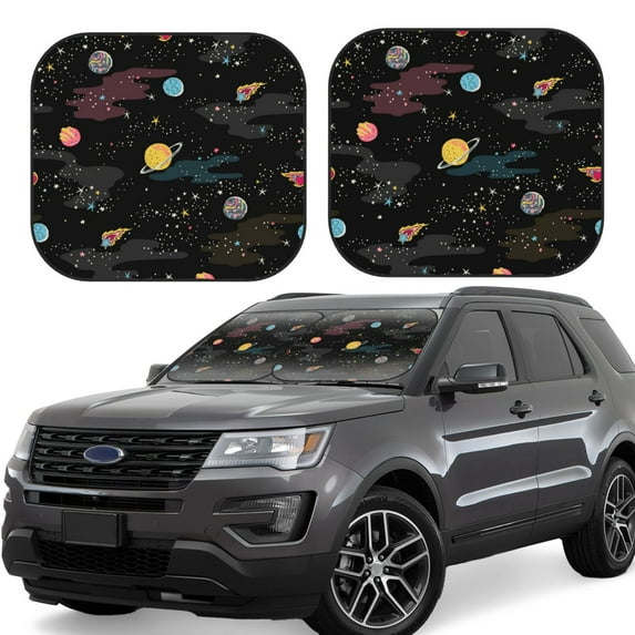 Lsque Galaxy 2 PCS Windshield Sun Shade | CarFoldable Window Covers | Car Accessories Reflect UV for Universal Cars SUV Truck | Large