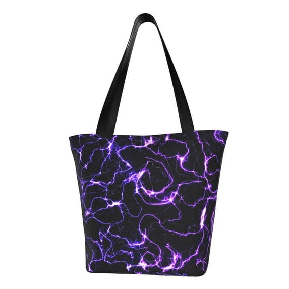 Lsque Galaxy Lightning Pattern Beach Tote,Shoulder Handbag,Spacious Tote Bag,Lightweight Travel Bag,Versatile Shopping Bag