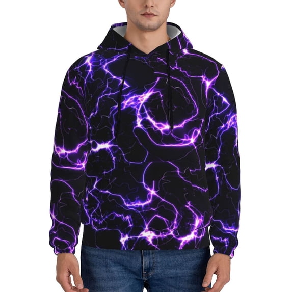 Lsque Galaxy Lightning Pattern Casual Men's Hoodie,Hooded Sweatshirt with Kangaroo Pocket,Pullover Hoodie-4X-Large