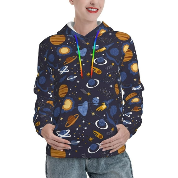 Lsque Galaxy Pattern Casual Women's Hoodie,Hooded Sweatshirt with Kangaroo Pocket,Pullover Hoodie with Eye-catching Drawstrings-X-Large