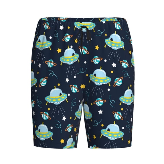 Lsque Galaxy With Ufo Mens Sleep Pajama Shorts,Short Pajama Pants, Cotton Ultra-Soft Knit-4X-Large